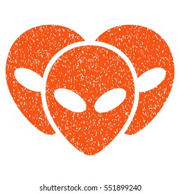 Visitor Heads grainy textured icon for overlay watermark stamps. Flat symbol with scratched texture. Dotted vector orange ink rubber seal stamp with grunge design on a white background.