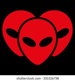 Visitor Heads vector icon. Style is flat red symbol, rounded angles, black background.