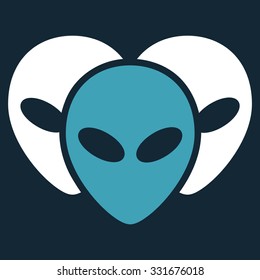 Visitor Heads vector icon. Style is flat bicolor blue and white symbol, rounded angles, dark blue background.