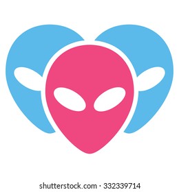 Visitor Heads vector icon. Style is flat bicolor pink and blue symbol, rounded angles, white background.