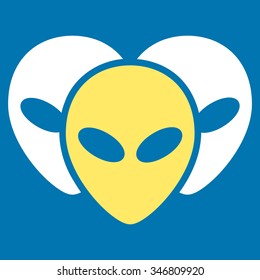 Visitor Heads vector icon. Style is flat bicolor yellow and white symbol, rounded angles, blue background.
