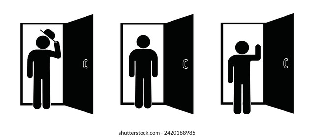 visitor icon, man standing in the doorway, stick figure human silhouette