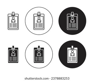 Visitor icon set. workplace id tag vector symbol. event vip identification card sign in black filled and outlined style.