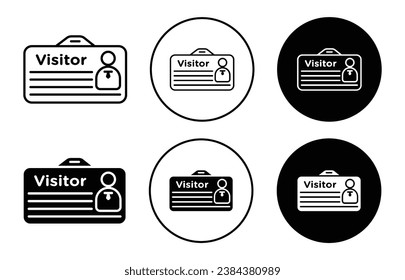 Visitor icon set. workplace id tag vector symbol. event vip identification card sign in black filled and outlined style.