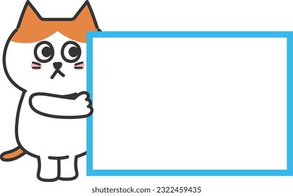 Visitor information board with cartoon tabby cat and copy space, vector illustration.