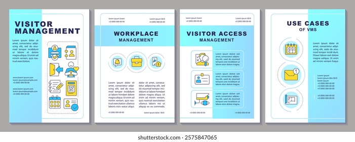 Visitor management brochure template. Workplace safety, personal information. Leaflet design with linear icons. Editable 4 vector layouts