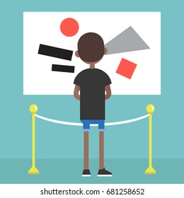 Visitor in a modern art gallery / flat editable vector illustration, clip art