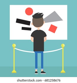 Visitor in a modern art gallery / flat editable vector illustration, clip art