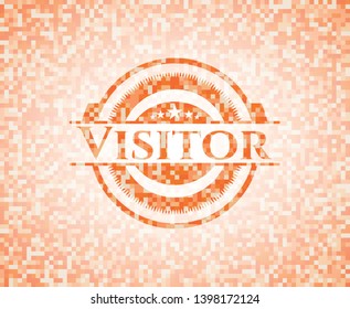 Visitor orange tile background illustration. Square geometric mosaic seamless pattern with emblem inside.