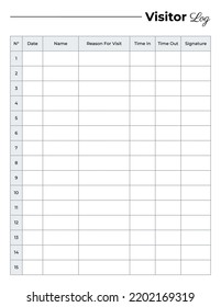 Visitor registration form template, Visitor logbook planner