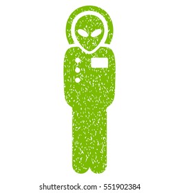 Visitor Skafandr grainy textured icon for overlay watermark stamps. Flat symbol with dust texture. Dotted vector eco green ink rubber seal stamp with grunge design on a white background.