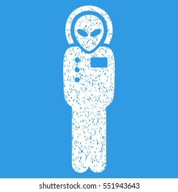 Visitor Skafandr grainy textured icon for overlay watermark stamps. Flat symbol with unclean texture. Dotted vector white ink rubber seal stamp with grunge design on a blue background.