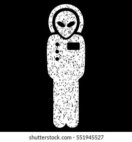 Visitor Skafandr grainy textured icon for overlay watermark stamps. Flat symbol with scratched texture. Dotted vector white ink rubber seal stamp with grunge design on a black background.