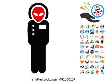 Visitor Skafandr icon with 2017 year bonus vector pictographs. Set style is flat symbols, white background.