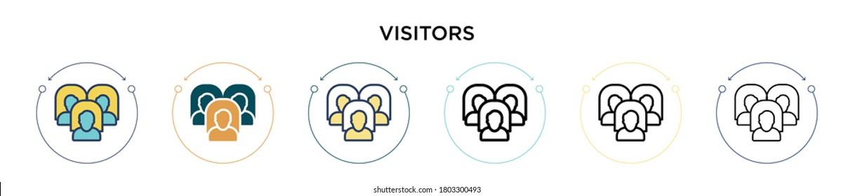 Icono de visitantes con estilo relleno, delgado, contorno y trazo. Ilustración vectorial de dos visitantes de color y negro los diseños de iconos vectoriales pueden utilizarse para móviles, ui, web