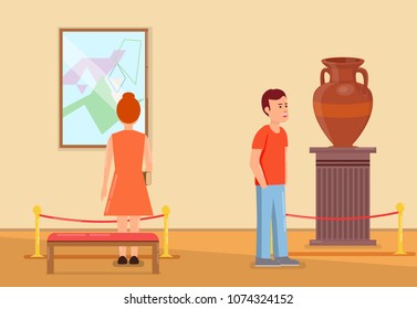Visitors inside museum
