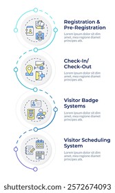 Visitors management infographic design template. Badge systems, software technology. Data visualization 4 options. Process vertical flow chart