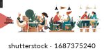 Visitors -small business graphics. Modern flat vector concept illustrations -set of illustrations showing customers eating inside of cafe, restaurant, bar or pub