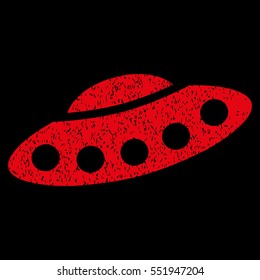 Visitors Spaceship grainy textured icon for overlay watermark stamps. Flat symbol with unclean texture. Dotted vector red ink rubber seal stamp with grunge design on a black background.