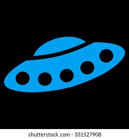 Visitors Spaceship vector icon. Style is flat blue symbol, rounded angles, black background.