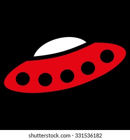 Visitors Spaceship vector icon. Style is flat bicolor red and white symbol, rounded angles, black background.