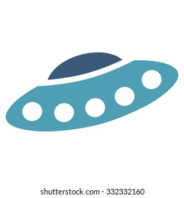 Visitors Spaceship vector icon. Style is flat bicolor cyan and blue symbol, rounded angles, white background.