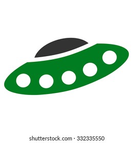Visitors Spaceship vector icon. Style is flat bicolor green and gray symbol, rounded angles, white background.