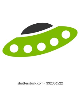 Visitors Spaceship vector icon. Style is flat bicolor eco green and gray symbol, rounded angles, white background.
