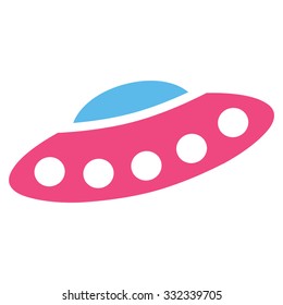 Visitors Spaceship vector icon. Style is flat bicolor pink and blue symbol, rounded angles, white background.
