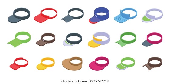 Visor cap icons set isometric vector. Sun tennis sport. Summer clothes