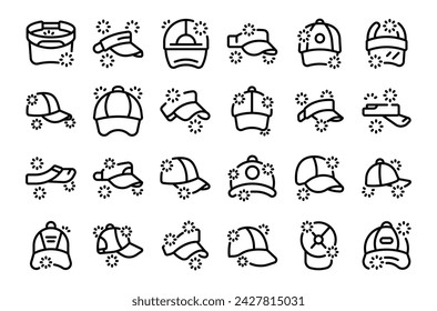 Visor cap icons set outline vector. Sun sport headband. Fashion clothes head