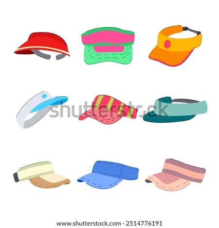 visor cap set cartoon. protection fashion, sports outdoor, golf tennis visor cap sign. isolated symbol vector illustration