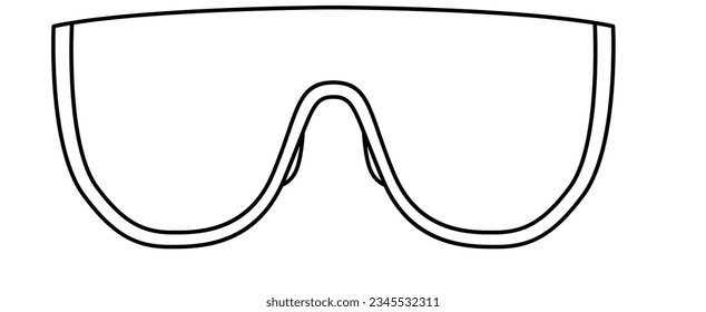 Visor frame glasses fashion accessory illustration. Sunglass front view for Men, women, unisex silhouette style, flat rim spectacles eyeglasses with lens sketch outline isolated on white background