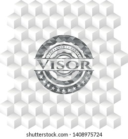 Visor grey badge with geometric cube white background