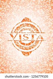 Vista orange tile background illustration. Square geometric mosaic seamless pattern with emblem inside.