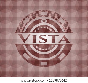 Vista red emblem with geometric pattern. Seamless.