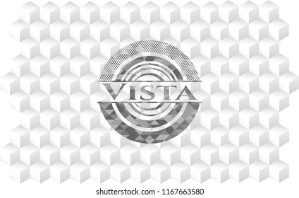 Vista retro style grey emblem with geometric cube white background