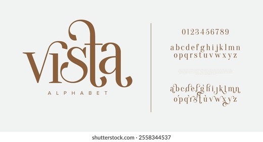 Vista typography beauty fashion elegant minimalist serif italic fonts decorative wedding vintage retro logos. Minimal luxury font alphabet logo. Vector illustration