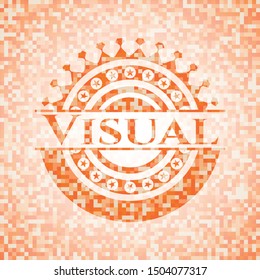 Visual abstract orange mosaic emblem with background