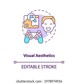 Visual aesthetics concept icon. Game designer skills. Creating interesting project for people to enjoy. Creation idea thin line illustration. Vector isolated outline RGB color drawing. Editable stroke