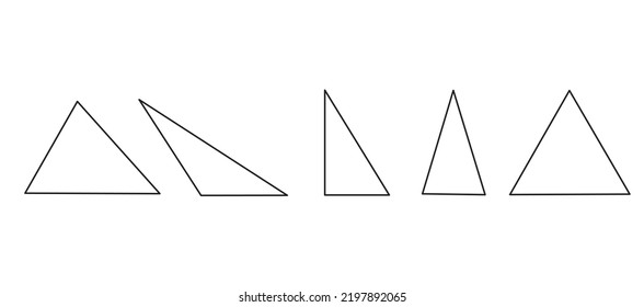 ayuda visual, material didáctico, un conjunto de triángulos agudos, obtusos, rectangulares, isosceles, equiláteros, aislados sobre un fondo blanco