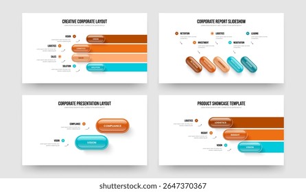 Visual Analysis 4 5 2 3 Option Diagram Slide Template Set. Business Performance Four Five Two Three Element Infographic Frame Design Vector Illustration Collection.