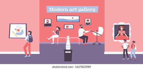 Visual art background with modern art gallery flat vector illustration