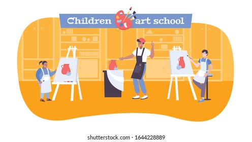 Visual art gallery background with excursion to the museum symbols flat vector illustration