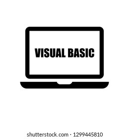 Visual Basic programming language. Laptop flat design