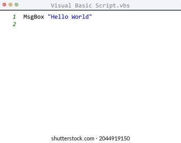 Visual Basic Script language Hello World program sample in editor window