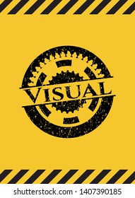 Visual black grunge emblem with yellow background. Vector Illustration. Detailed.