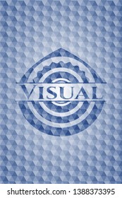 Visual blue emblem or badge with geometric pattern background. Vector Illustration. Detailed.