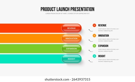 Visual Briefing 4 Step Infographic Slide Template. Market Visualization Frame Design Vector Illustration. Service Launch Four Element Diagram Presentation Layout.