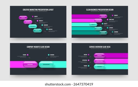 Visual Briefing Four Five Two Three Option Infographic Slideshow Design Vector Illustration Bundle. Company Launch 4 5 2 3 Element Diagram Slide Layout Set.
